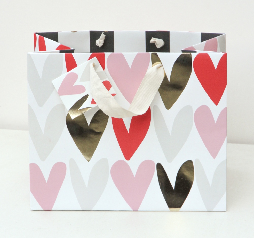 Red & Pink Metallic Hearts Landscape Gift Bag By Caroline Gardner